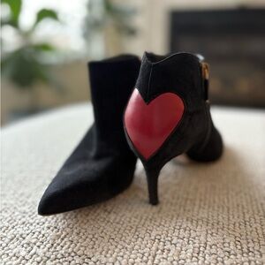 Dior Black Boots with Red Heart Detail